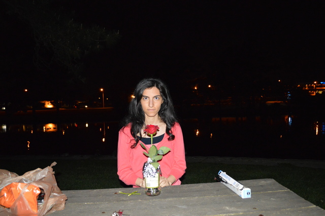 Maryam sitting behind the bench as we try for initial test shots